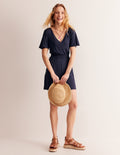 Combishort à smocks en jersey-Bleu Marine, Petits Pois