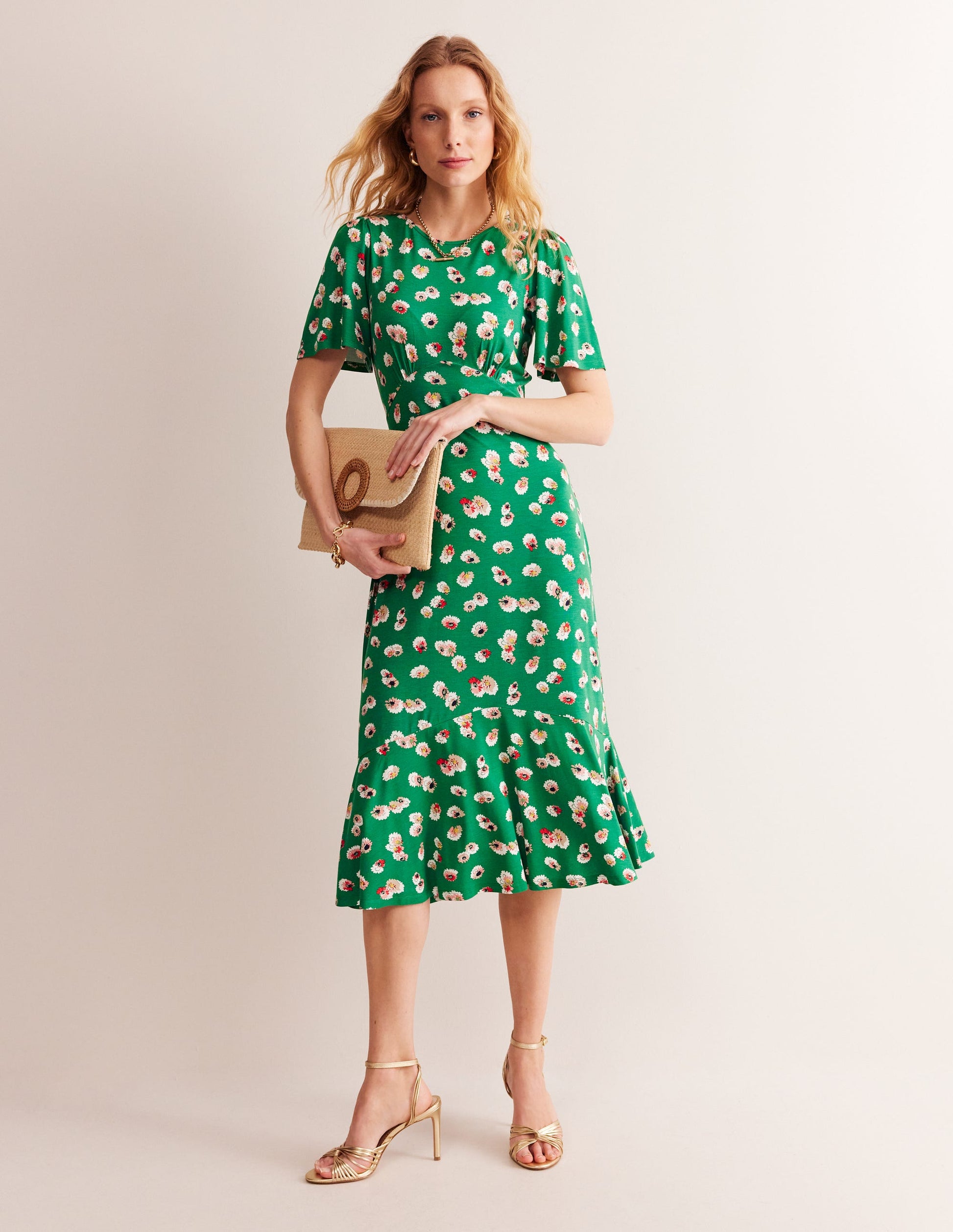 Felicity Jersey Midi Tea Dress-Green, Botanical Petal-4