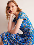 Amelie Jersey Dress-Indigo, Botanical Sprig
