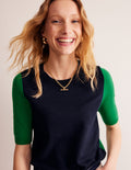 Catriona Cotton Crew T-Shirt-Navy/ Rich Emerald