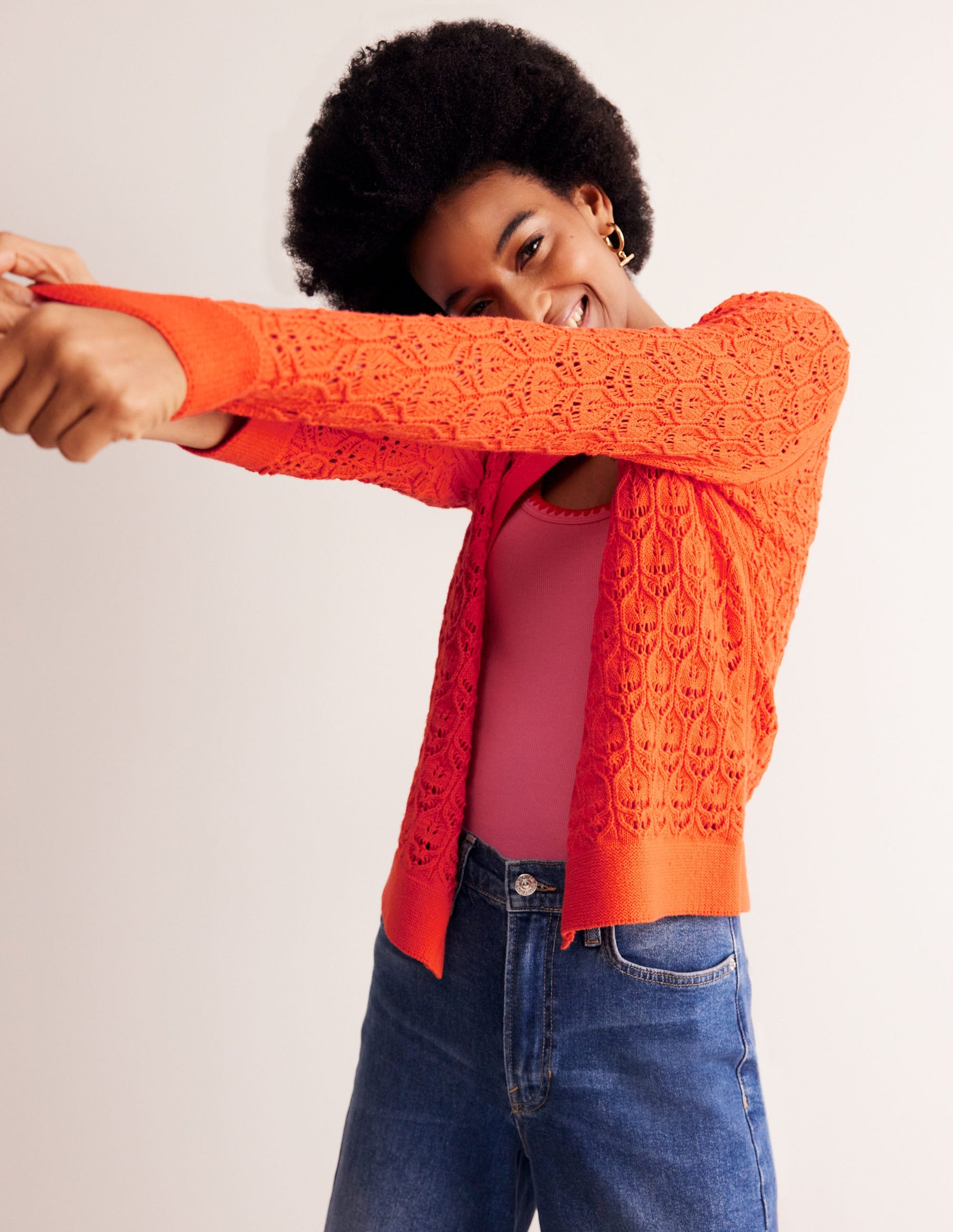 Gehäkelte Strickjacke-Mandarinenorange-4