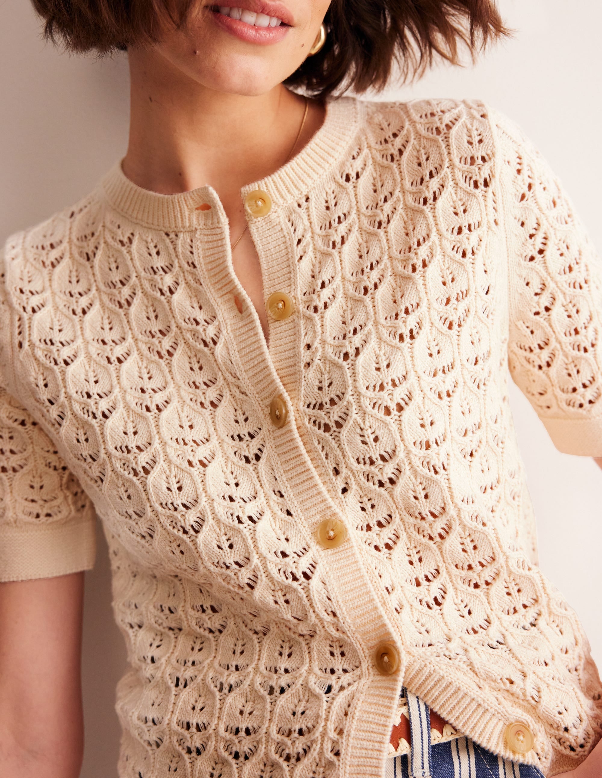 Gilet crocheté à manches courtes-Ivoire chaud - Image 2