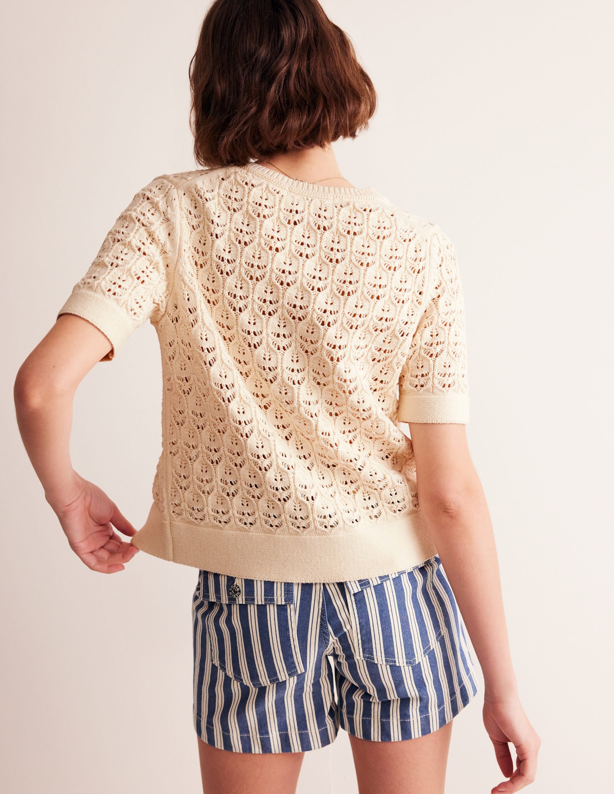 Gilet crocheté à manches courtes-Ivoire chaud - Image 3