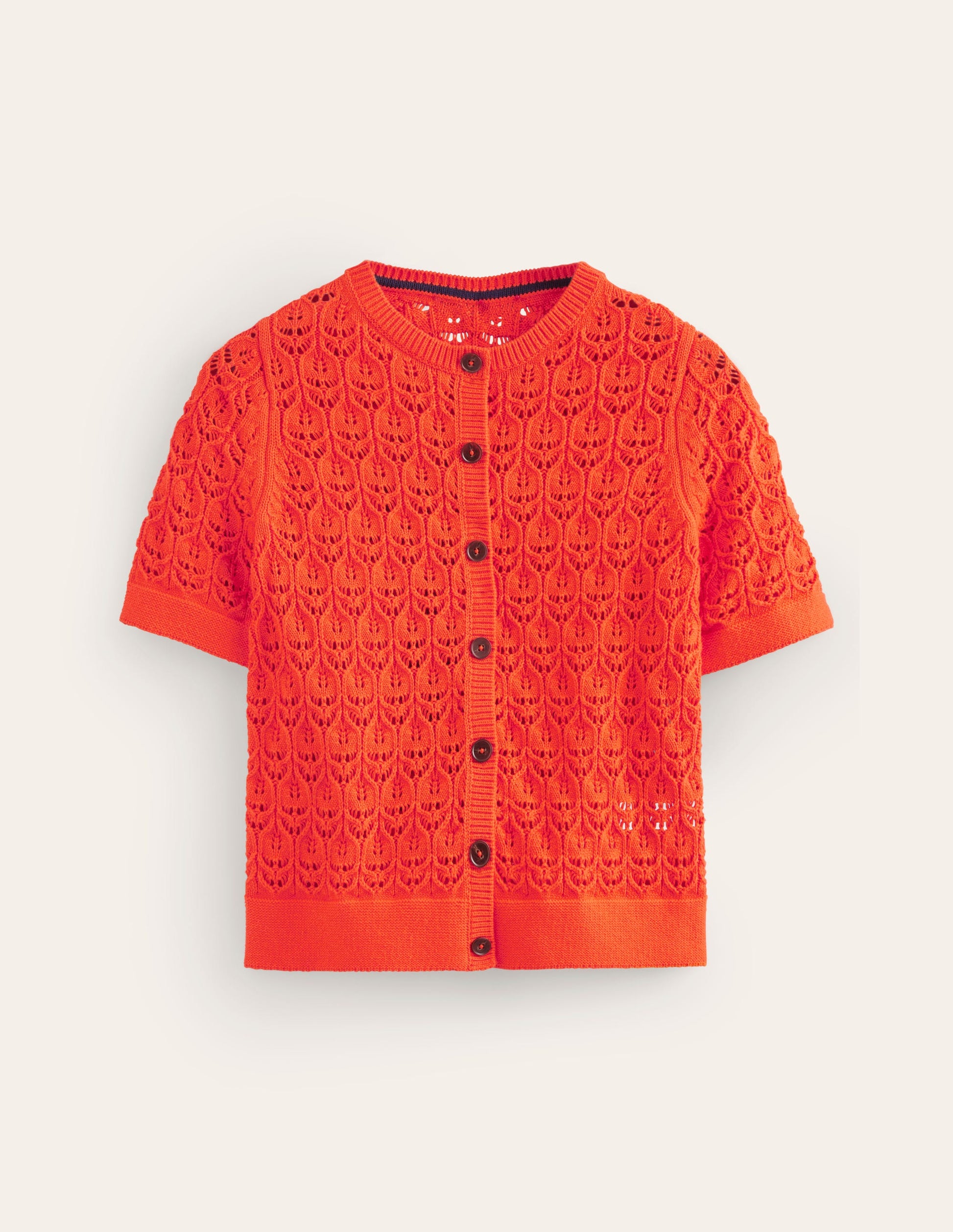 Gehäkelte, kurzärmlige Strickjacke-Mandarinenorange-5