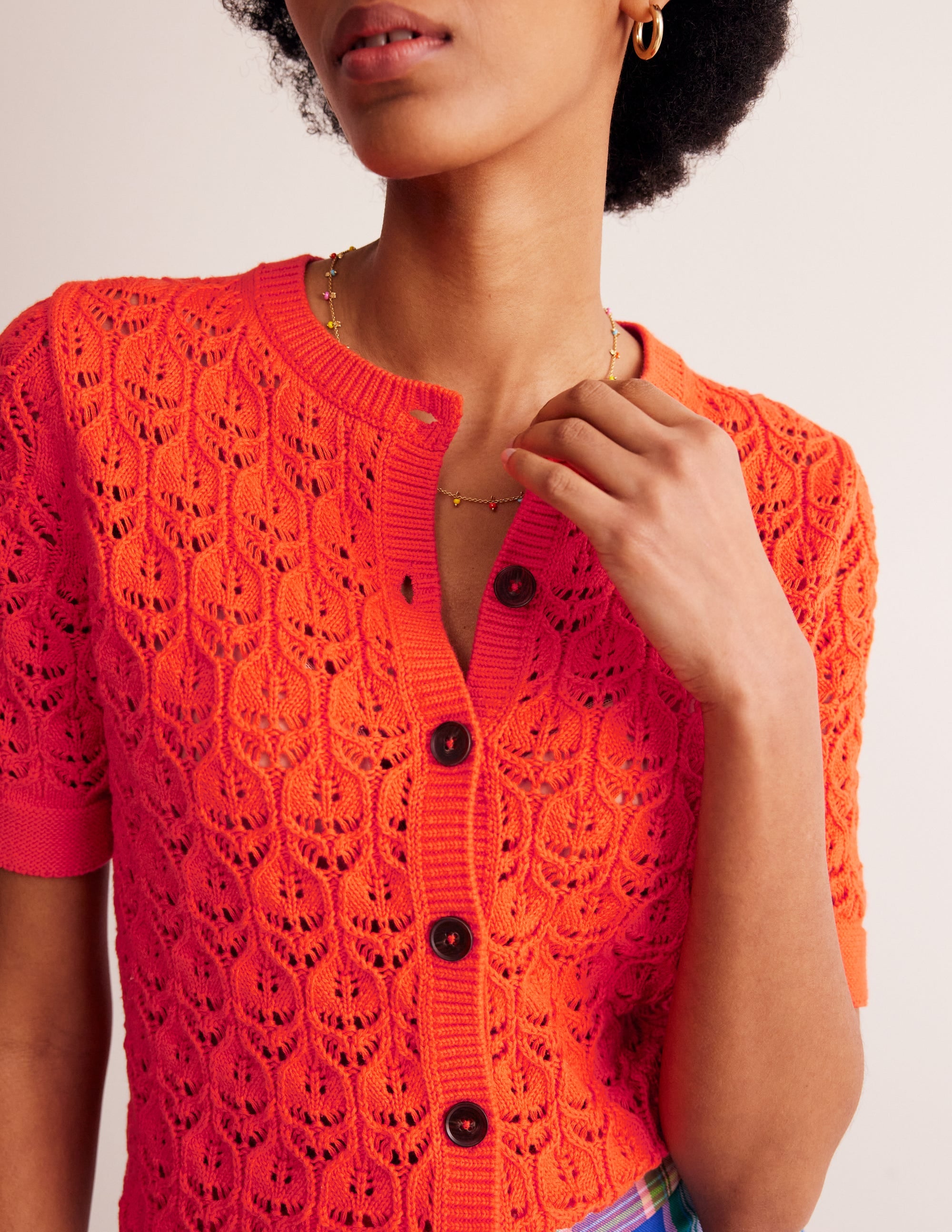 Gehäkelte, kurzärmlige Strickjacke-Mandarinenorange - Image 2
