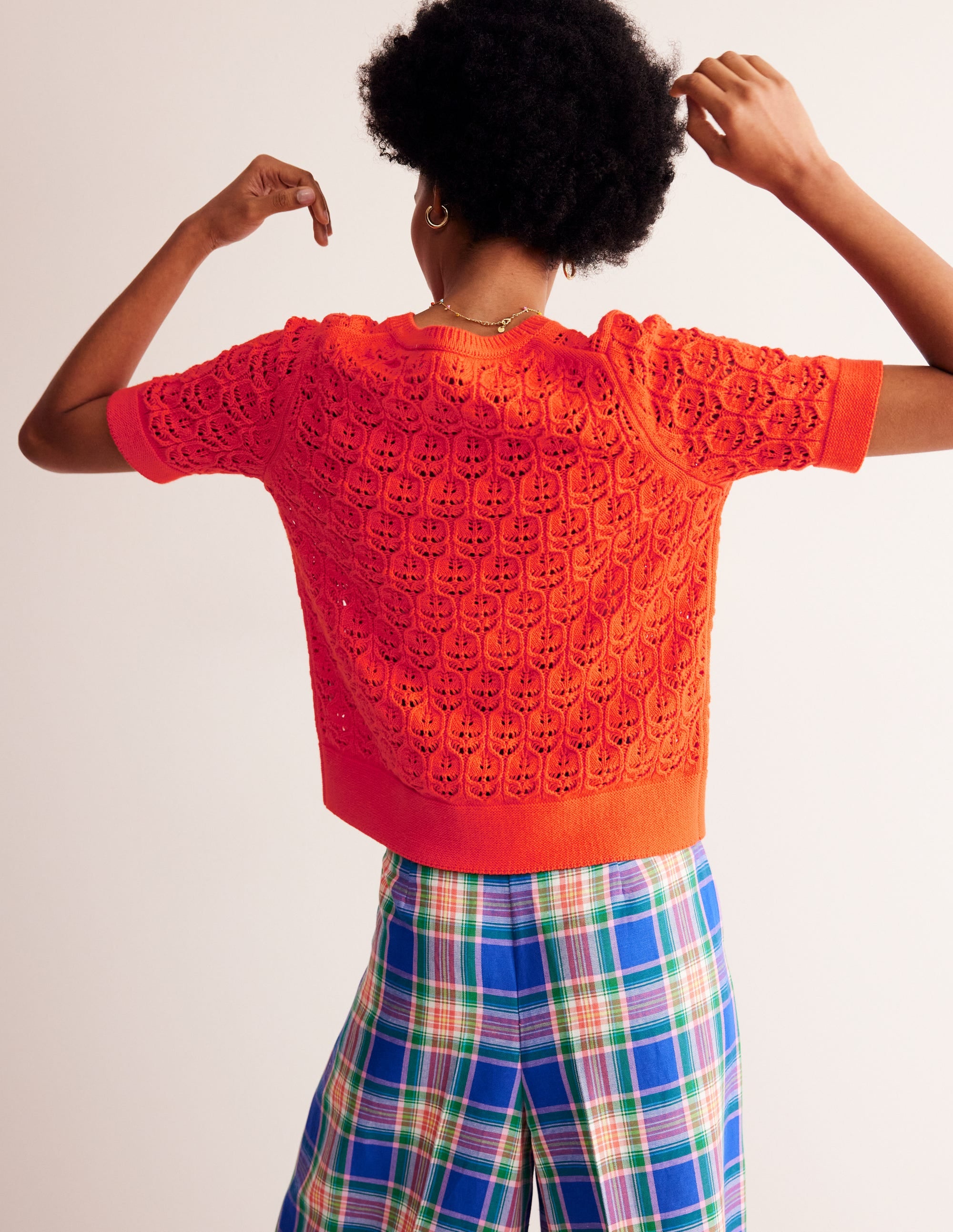 Gehäkelte, kurzärmlige Strickjacke-Mandarinenorange - Image 3