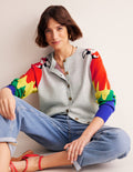 Cardigan fantaisie en maille-Gris chiné pâle, perroquets