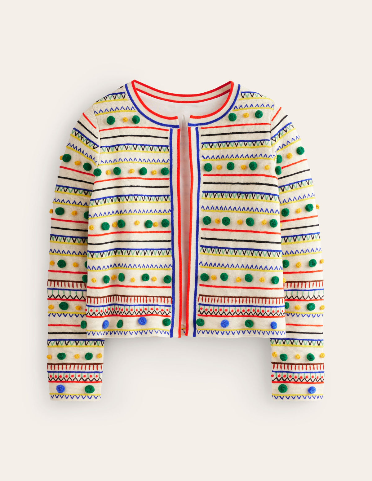 Strickjacke mit Bommeln-Warmes Naturweiß, Bunt-5
