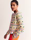 Strickjacke mit Bommeln-Warmes Naturweiß, Bunt