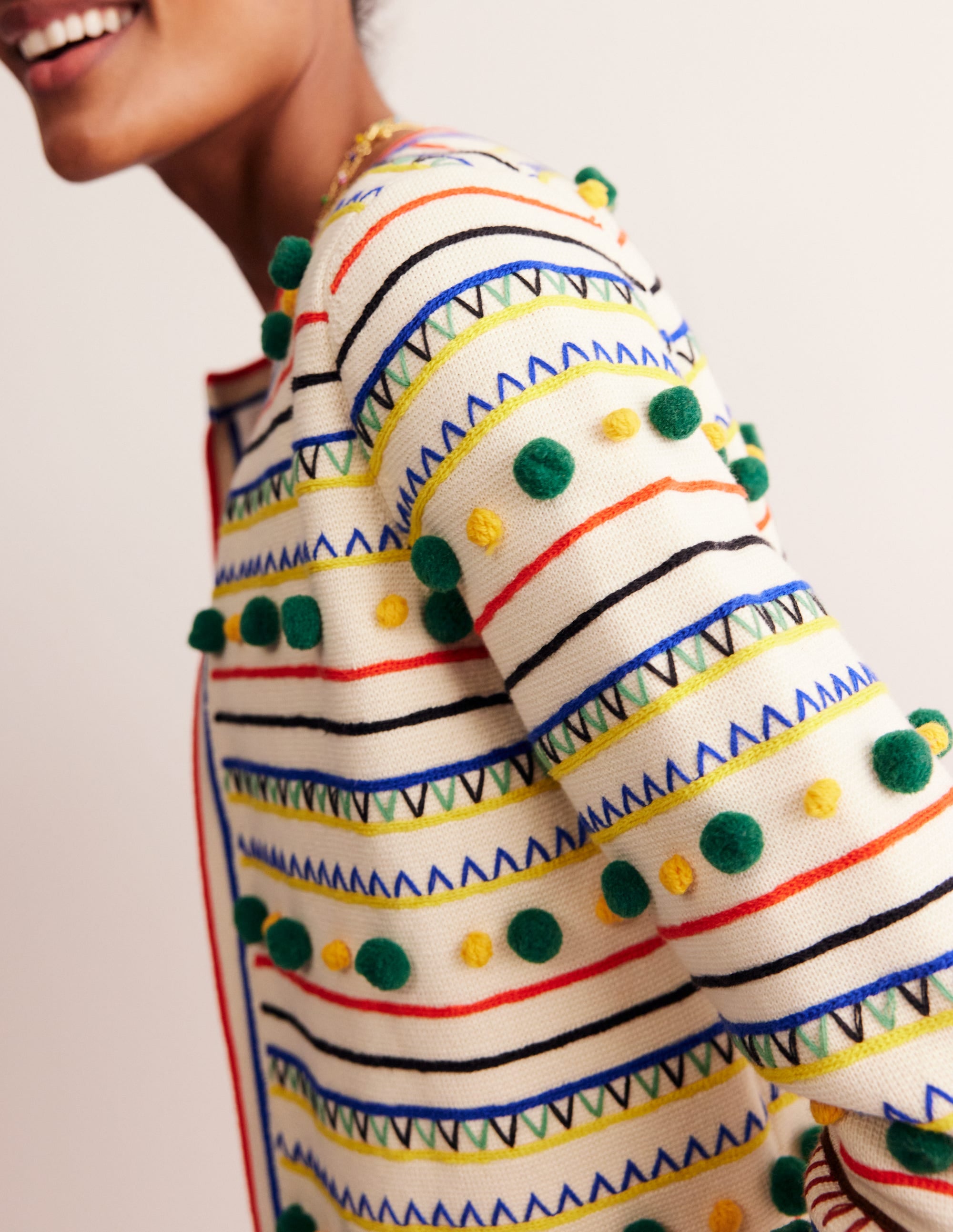 Strickjacke mit Bommeln-Warmes Naturweiß, Bunt - Image 3
