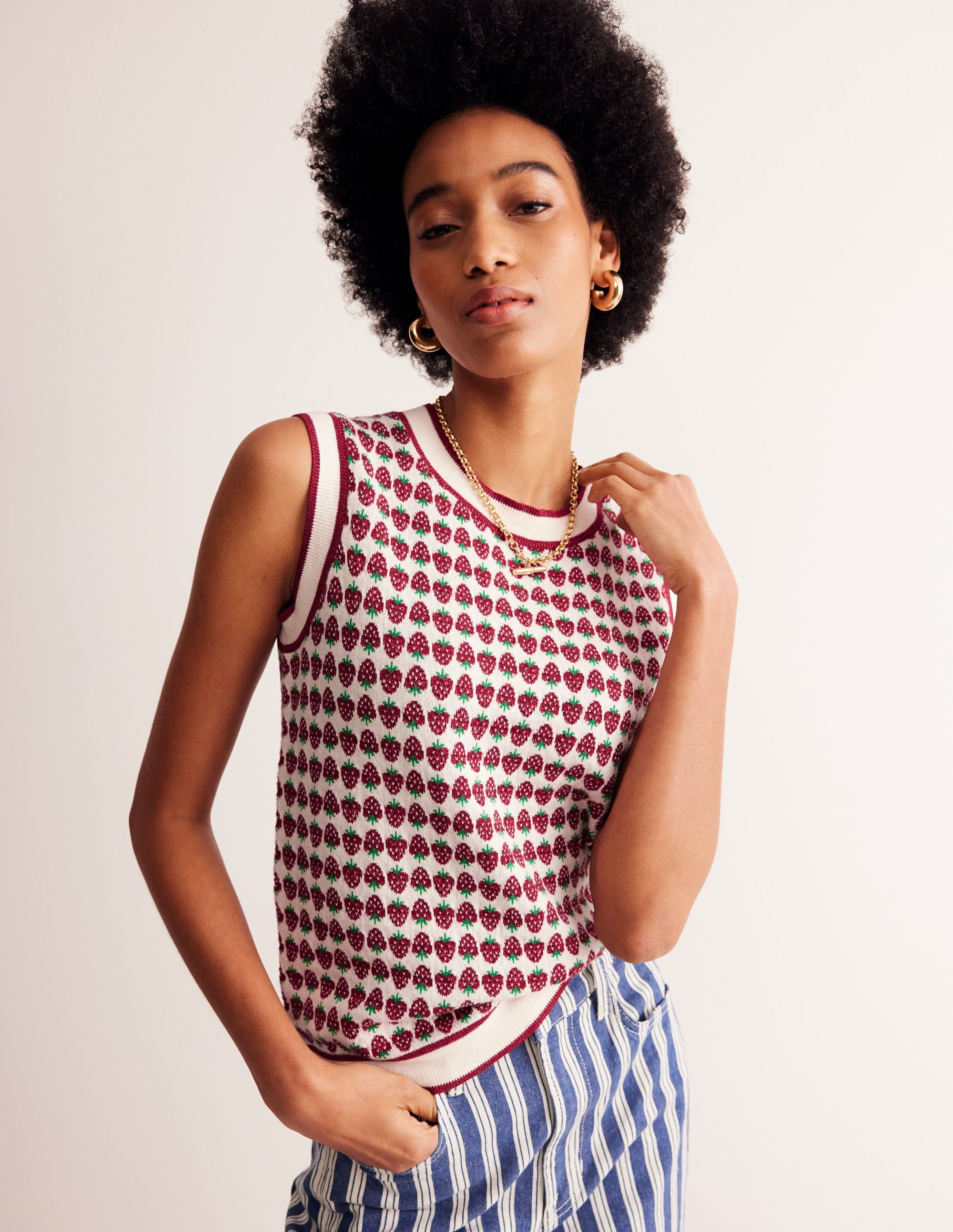Sparkle Fair Isle Tank-Red Sparkle Strawberry - Image 1