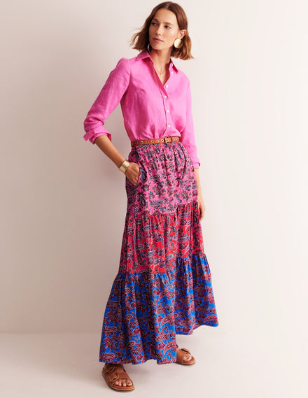 Lorna Stufenrock in Maxilänge-Sangria Sunset Pink, Paisley Welle