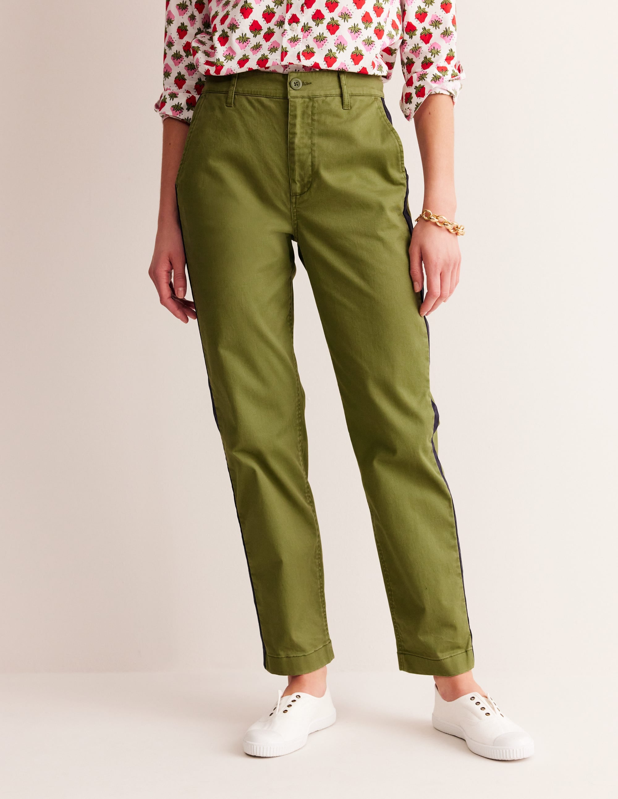 Barnsbury Chino Trousers-Khaki Navy Side Stripe - Image 4