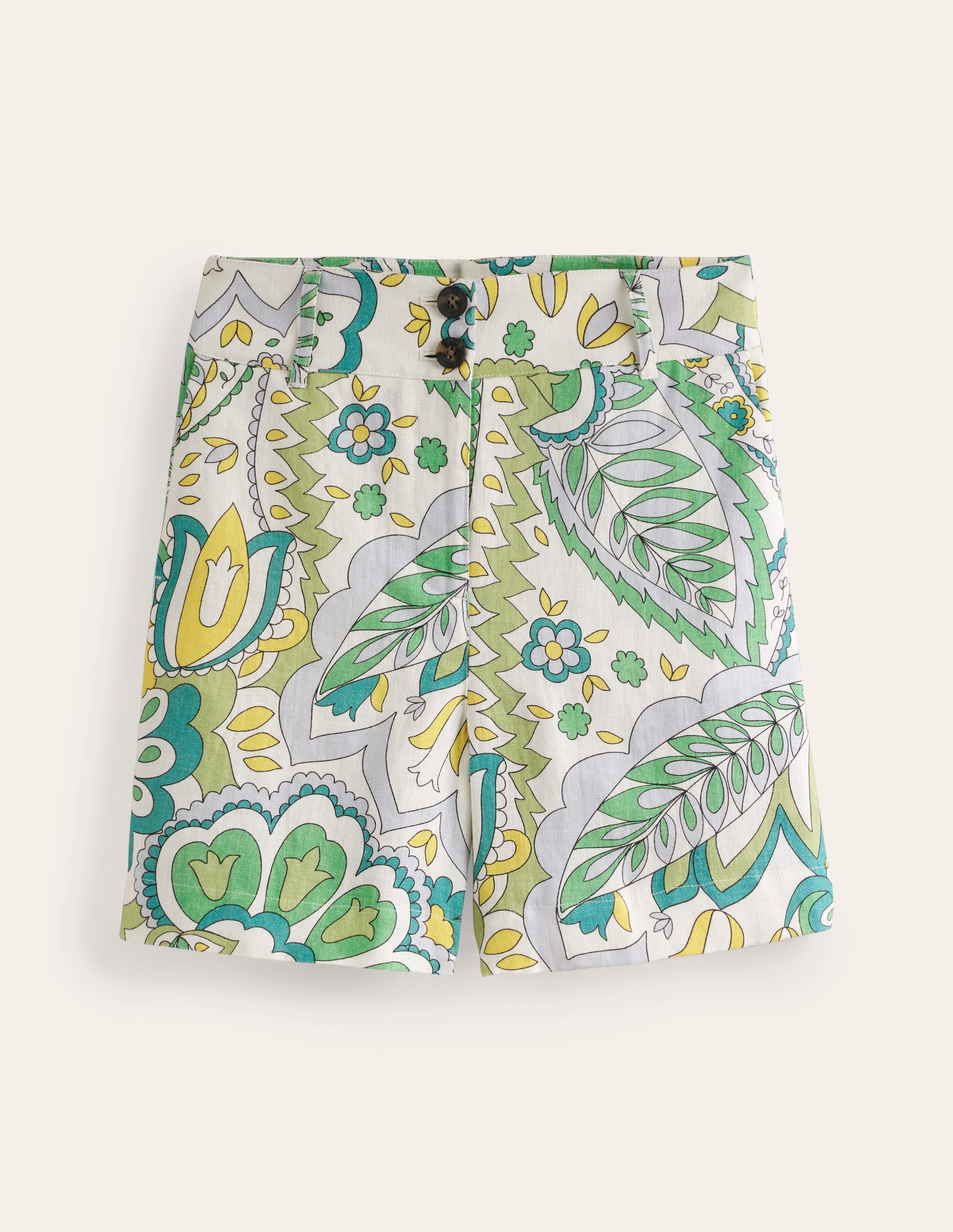 Westbourne Kurze Hose aus Leinen-Smaragd, Blätter-Paisley - Image 7