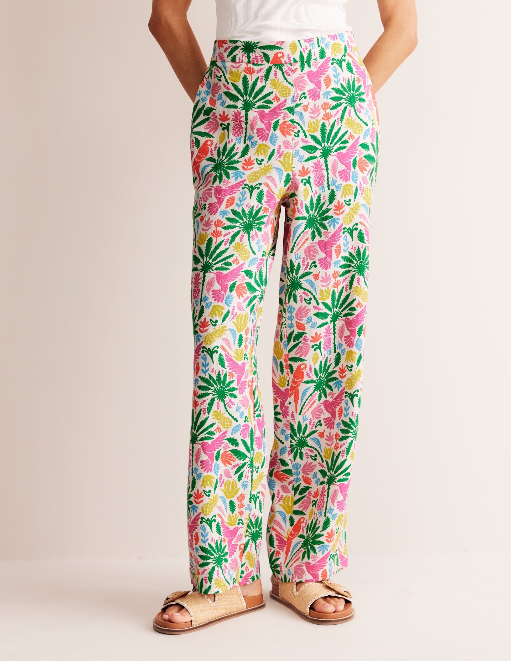 Pantalon Hampstead en lin-Multi, paradis tropical-4