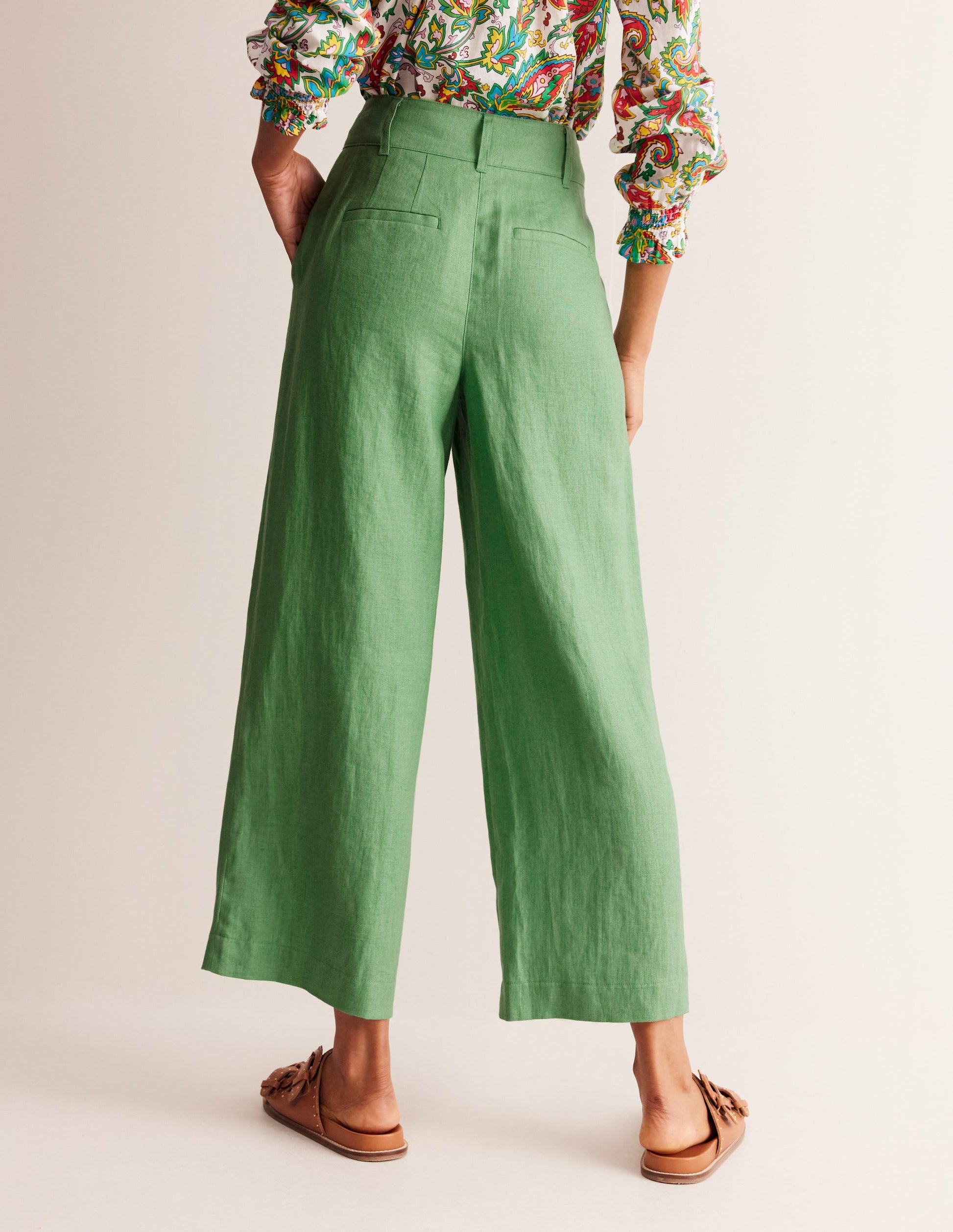 Westbourne Verkürzte Leinenhose-Grün-3