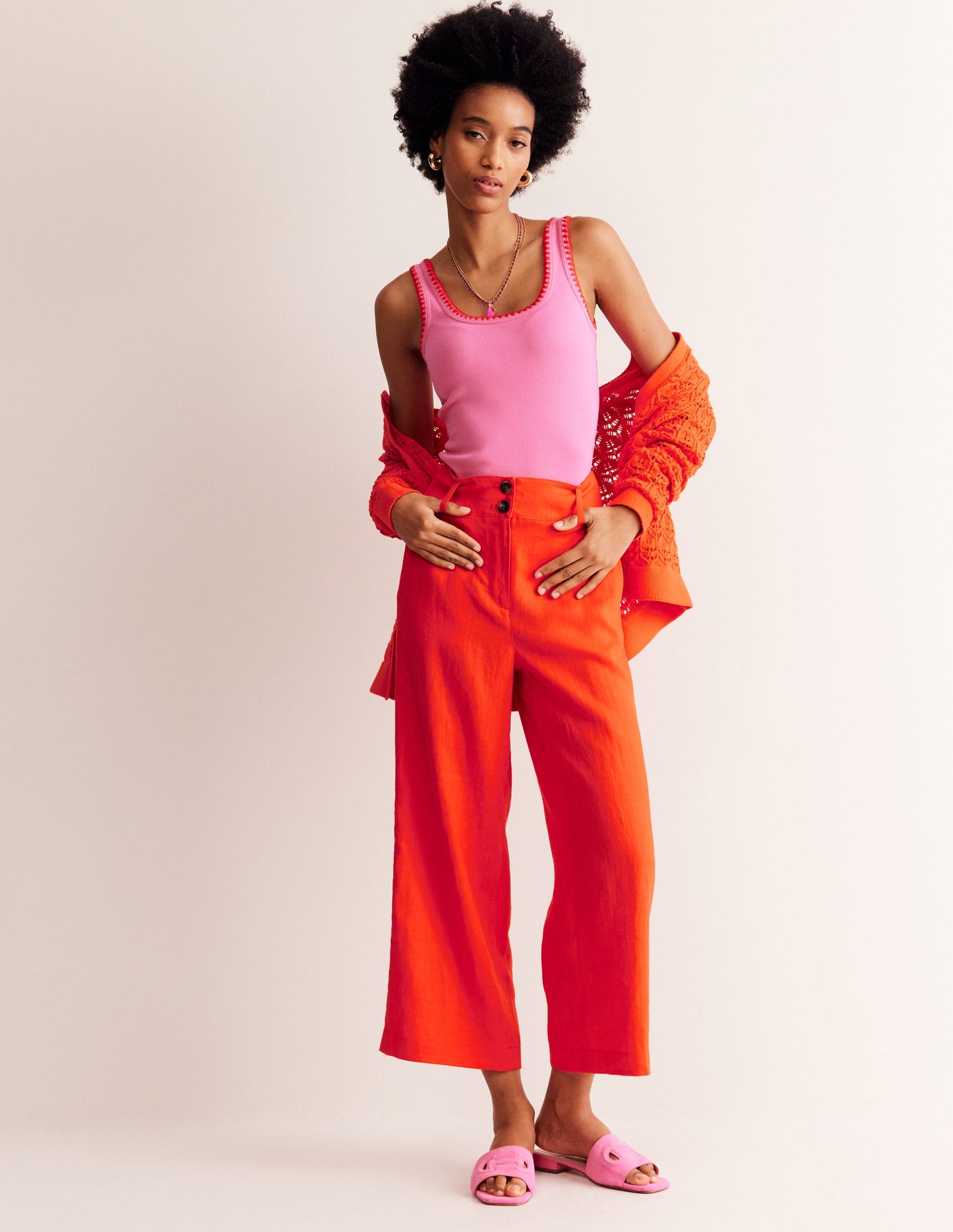 Pantacourt Westbourne en lin-Orange mandarine