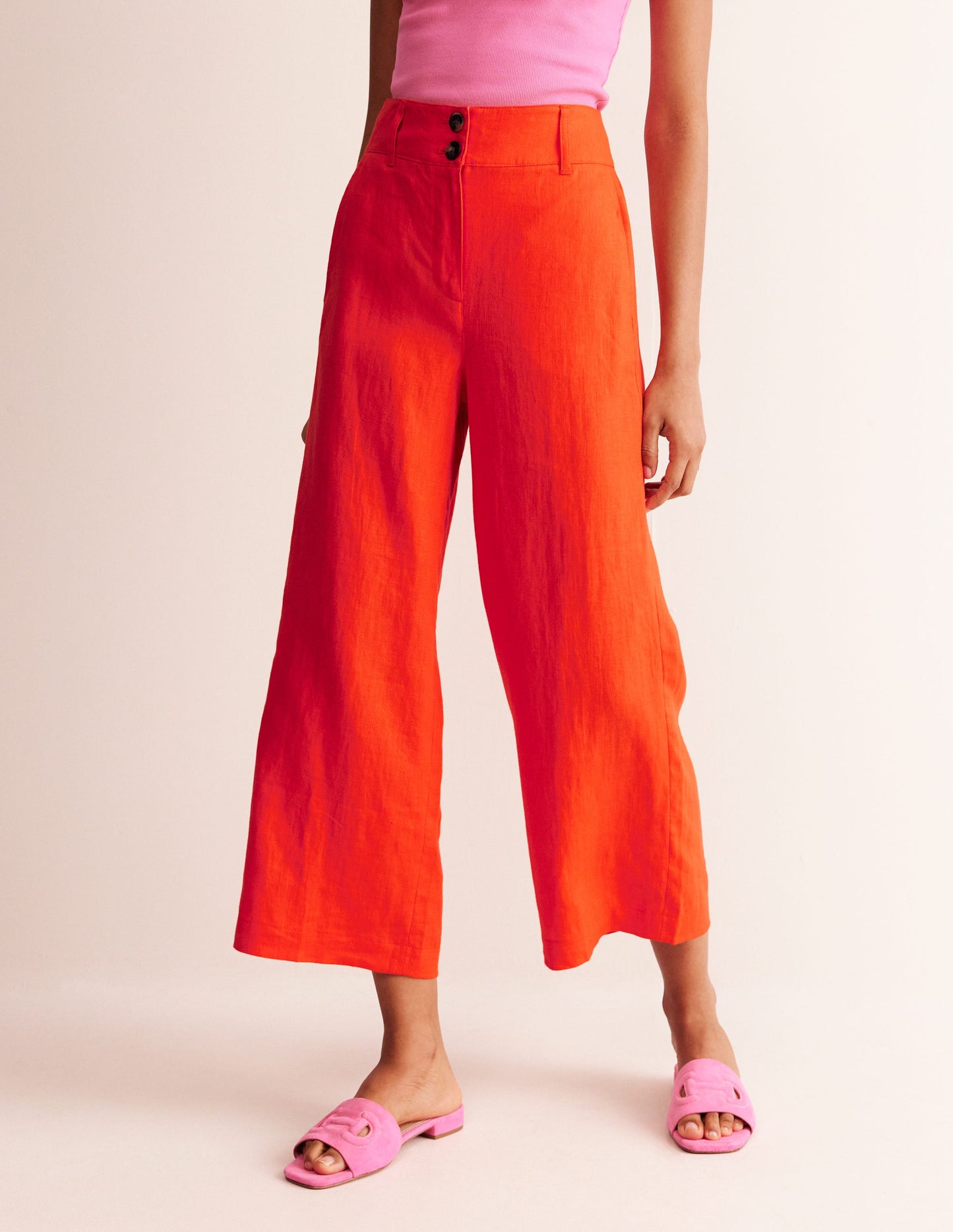 Pantacourt Westbourne en lin-Orange mandarine