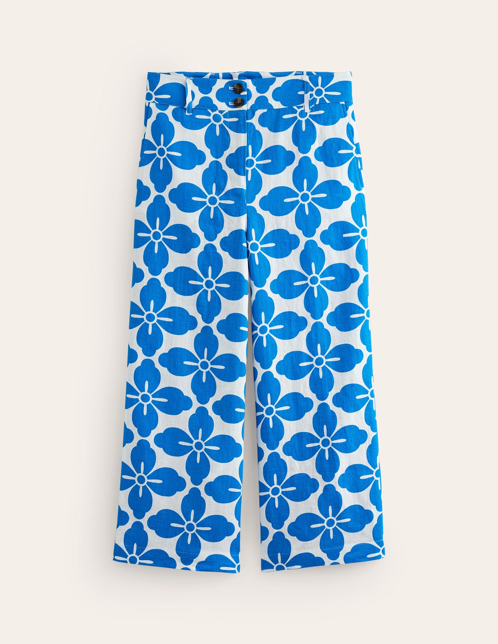 Westbourne Linen Crop Trousers-Indigo Bunting, Floral Tile-6