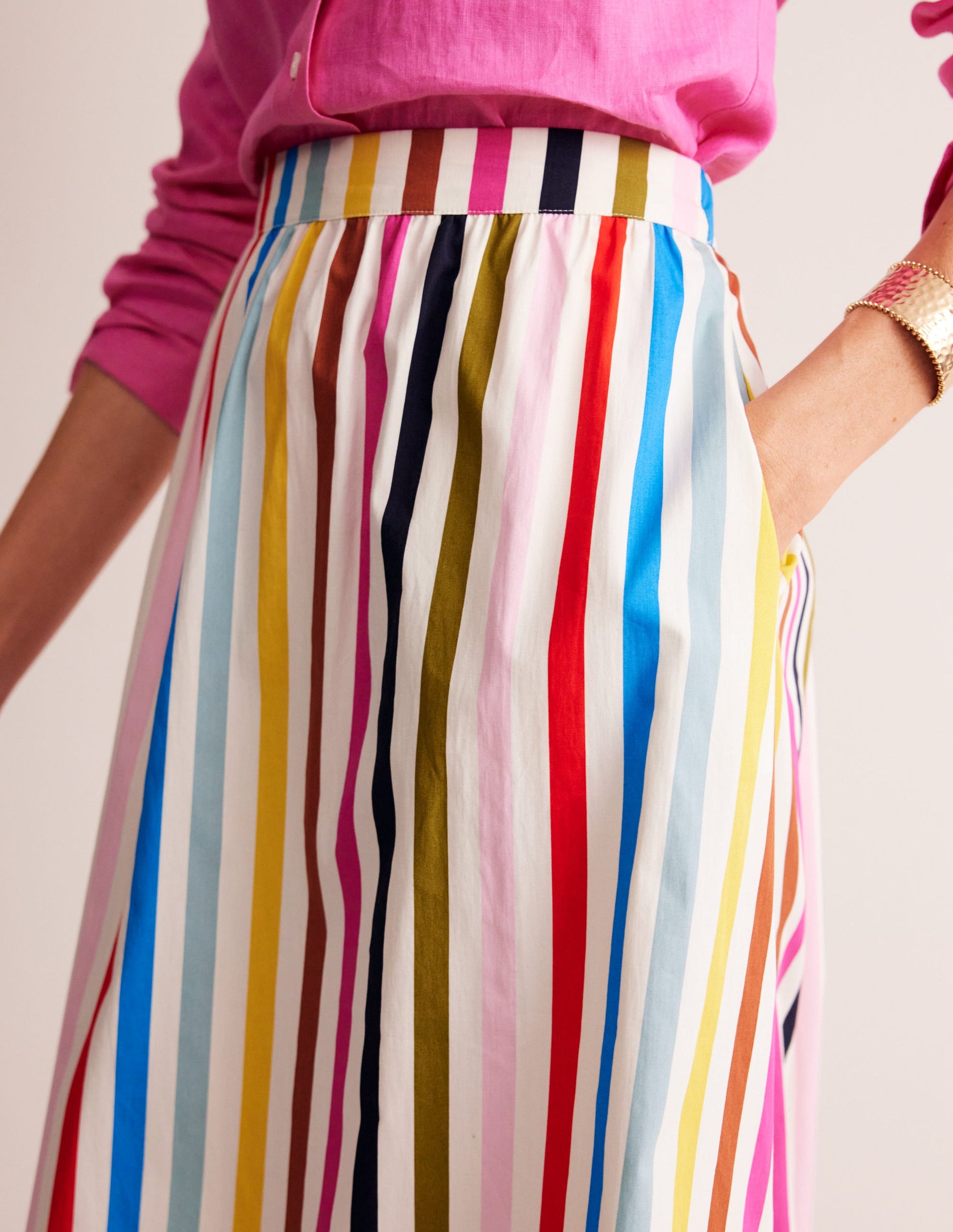 Jupe midi Hattie en popeline-Rayé multi-2