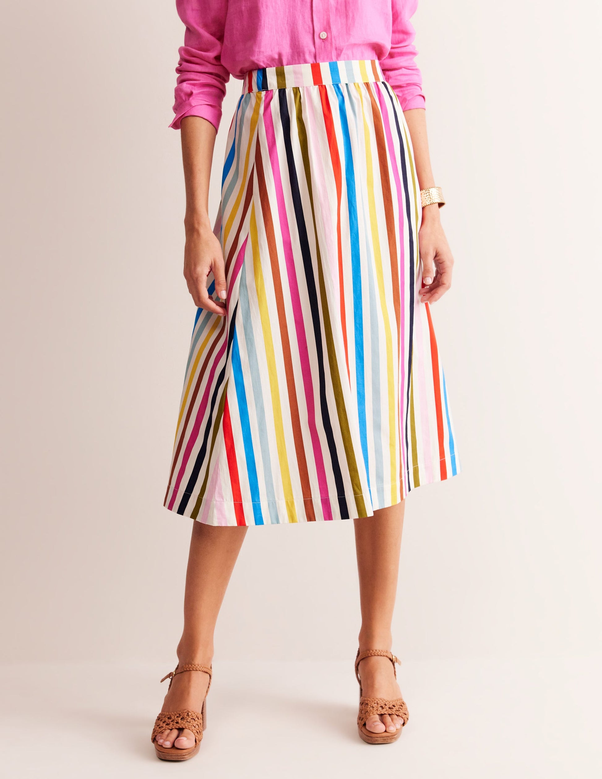 Jupe midi Hattie en popeline-Rayé multi-4