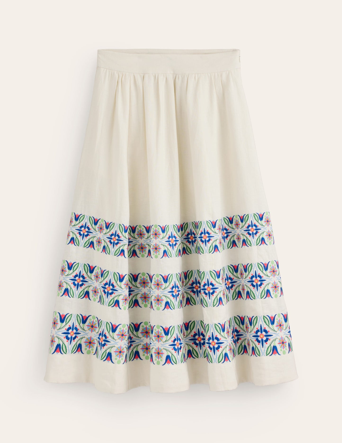 Layla Embroidered Midi Skirt-Neutral