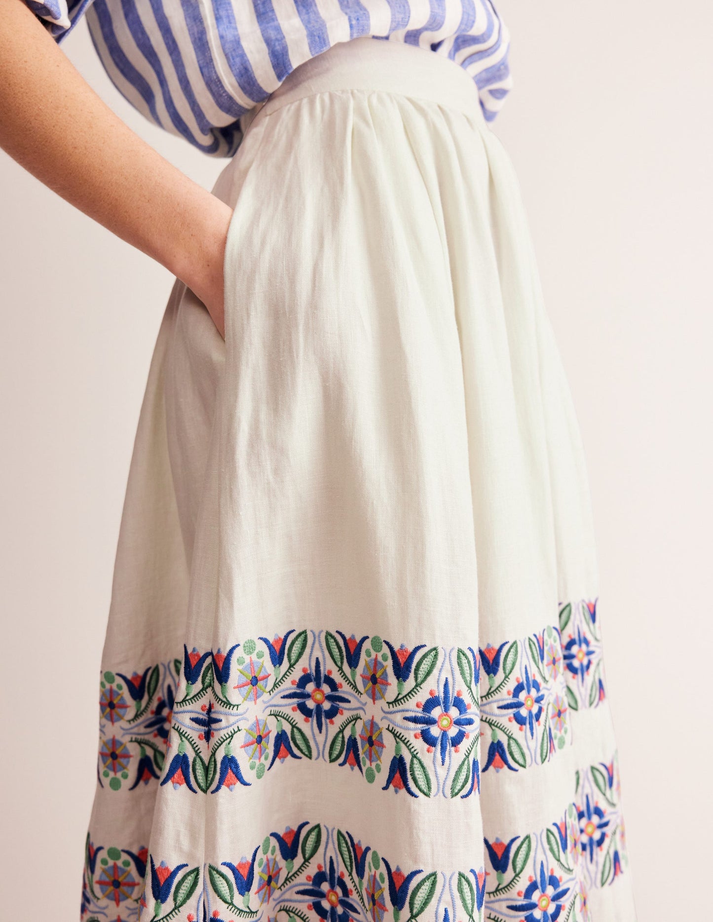 Layla Embroidered Midi Skirt-Neutral