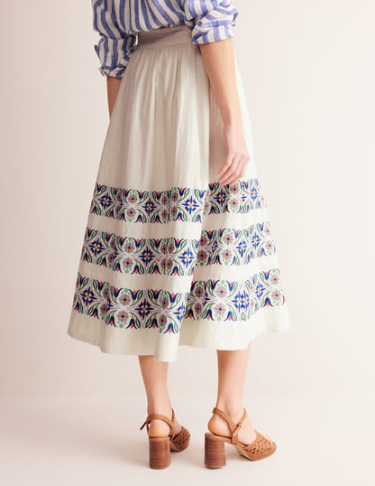 Layla Embroidered Midi Skirt-Neutral