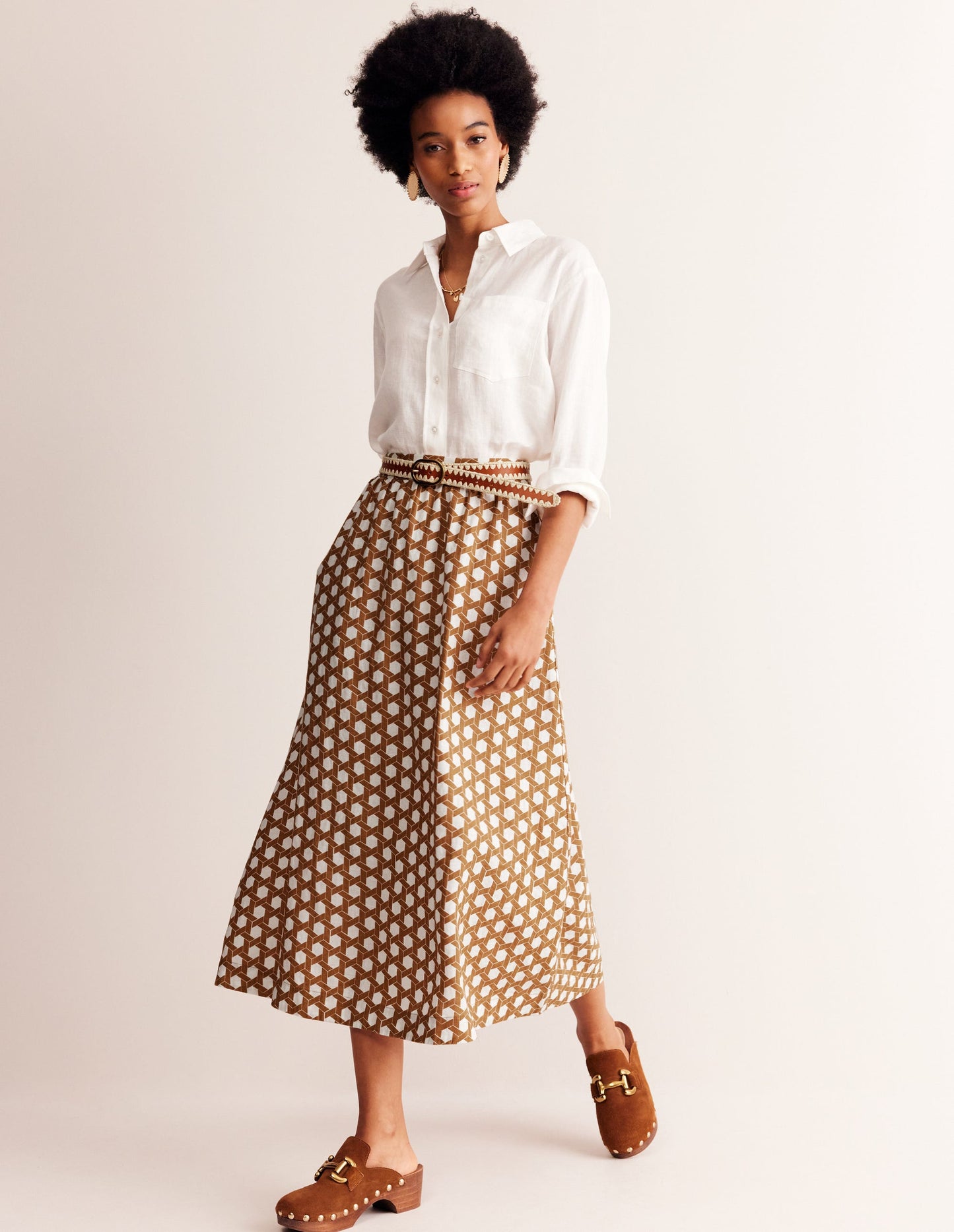 Florence Linen Skirt-Rubber, Honeycomb Geo