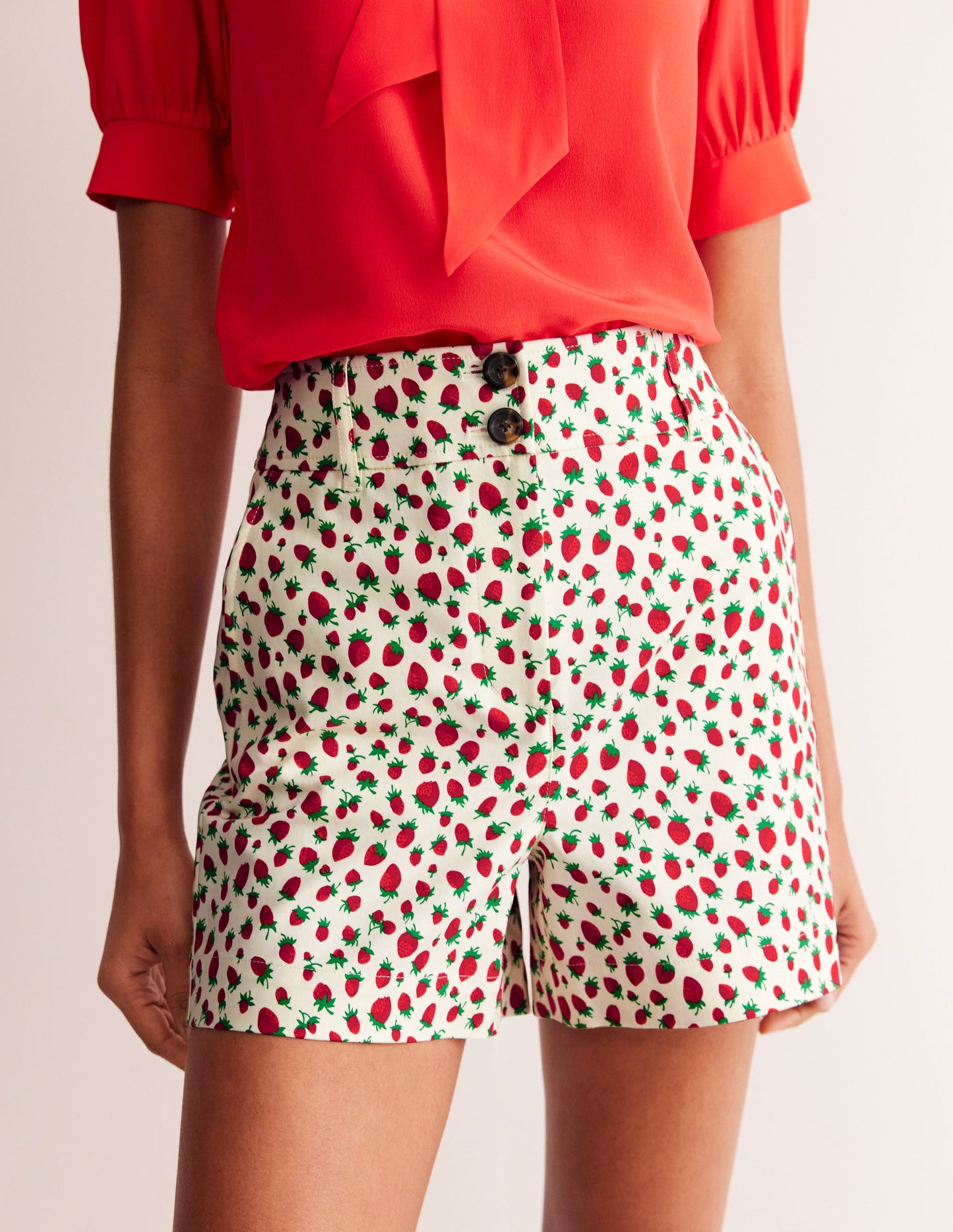 Short Westbourne en satin de coton-Multi, motif Strawberry Vine