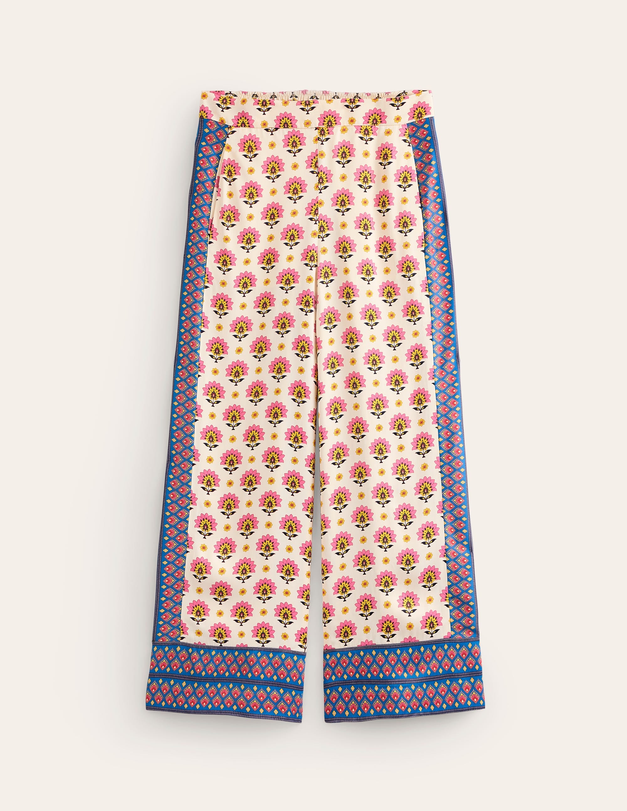 Pantacourt droit en satin-Ivoire, motif floral - Image 8