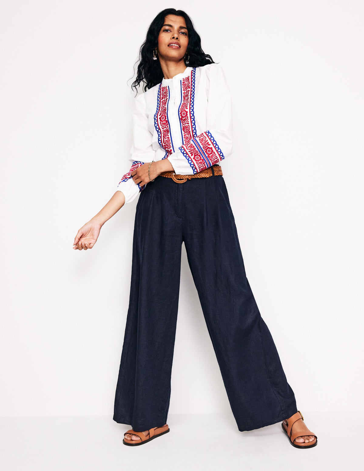 Regent Plissierte Leinenhose-Aqua Marine Marl - Image 1