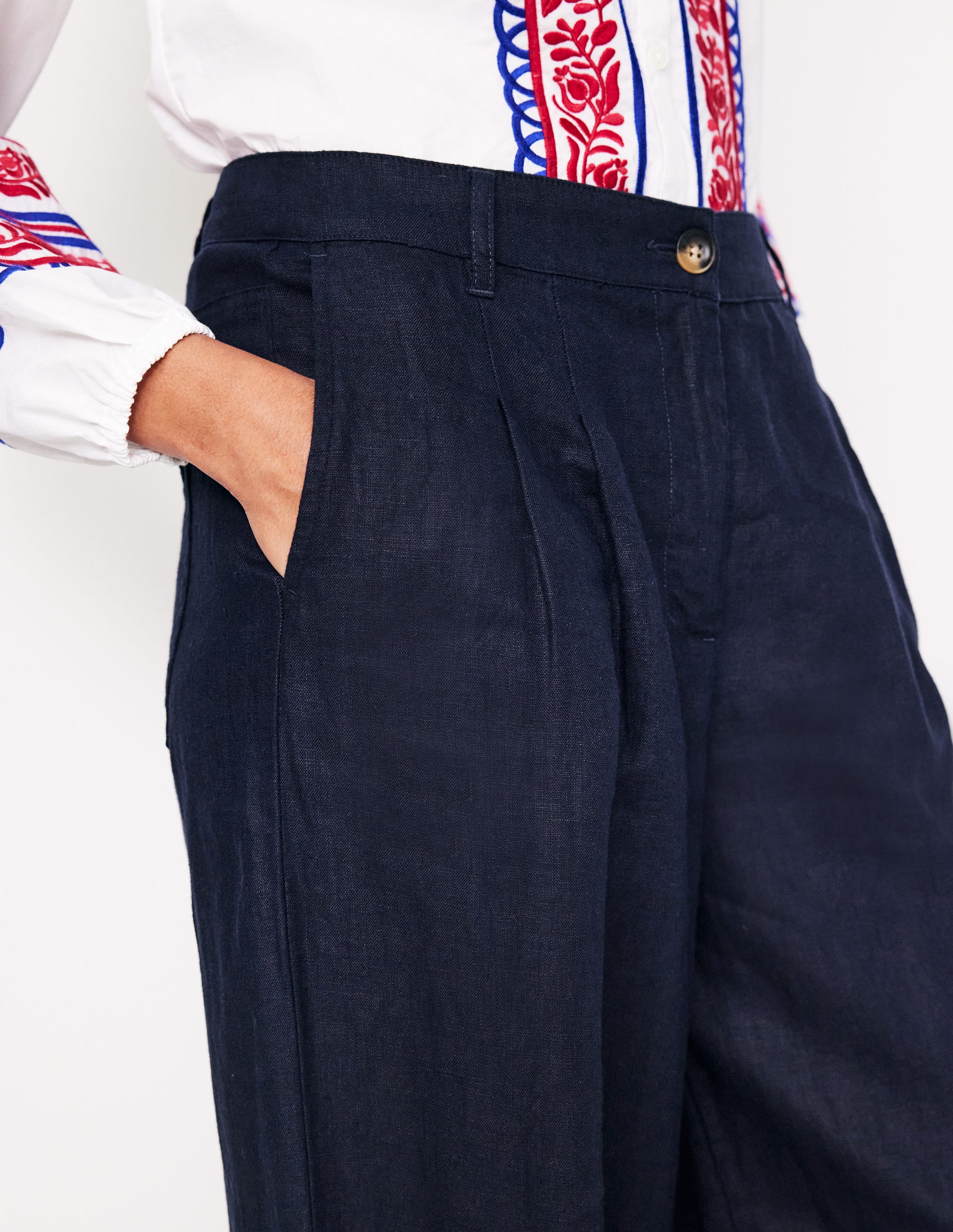 Regent Plissierte Leinenhose-Aqua Marine Marl - Image 2