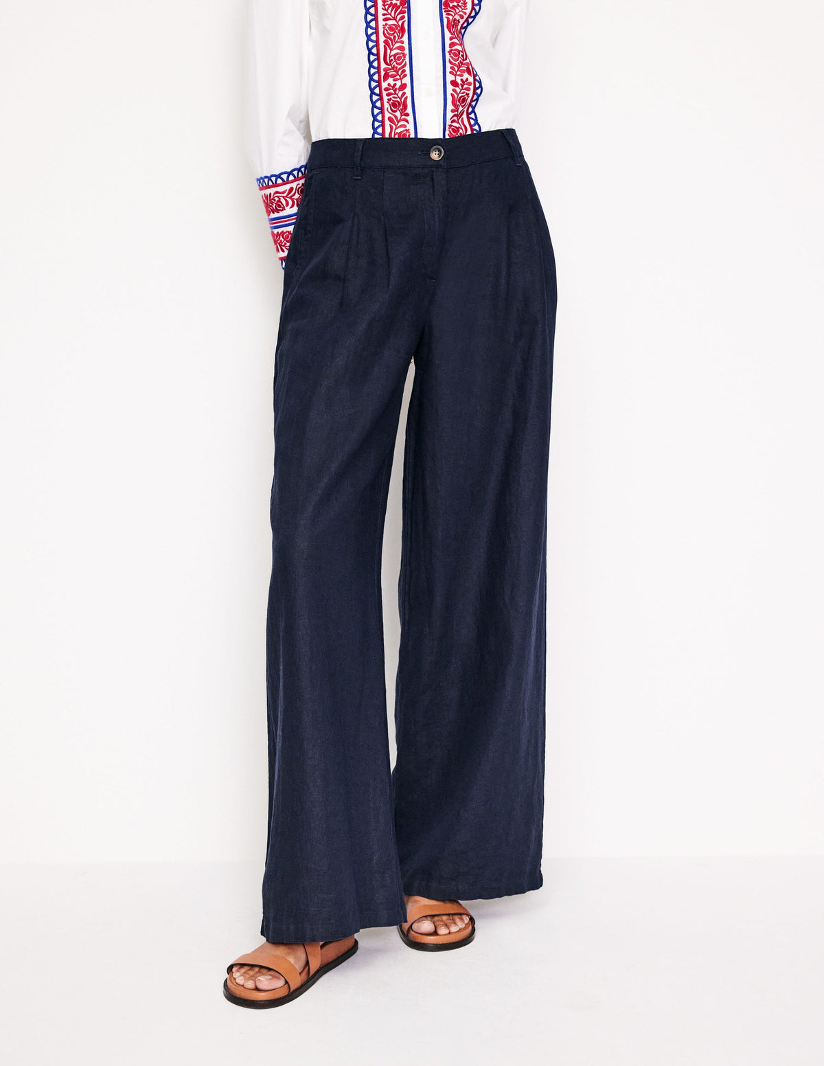 Regent Plissierte Leinenhose-Aqua Marine Marl - Image 4