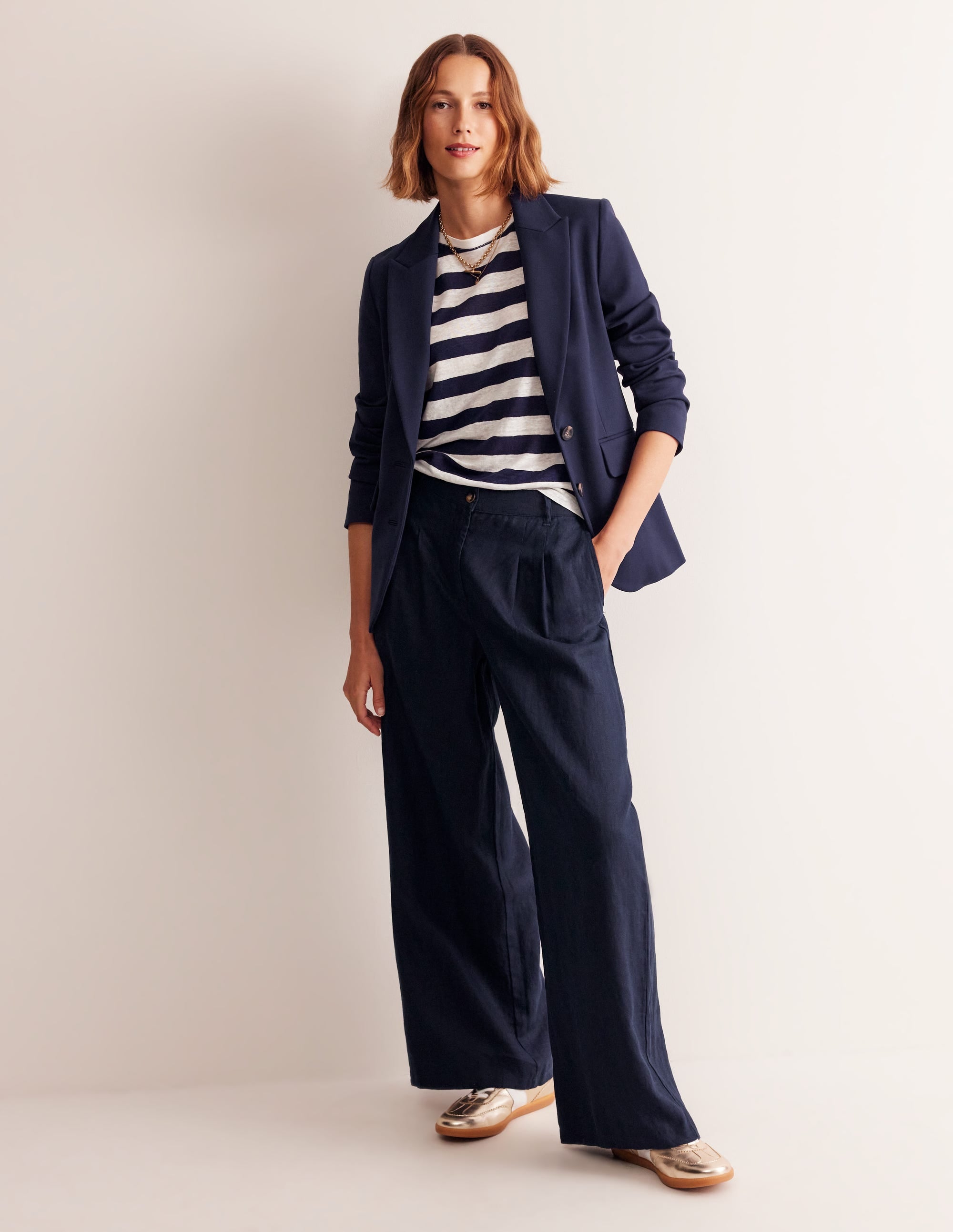 Regent Plissierte Leinenhose-Aqua Marine Marl - Image 5