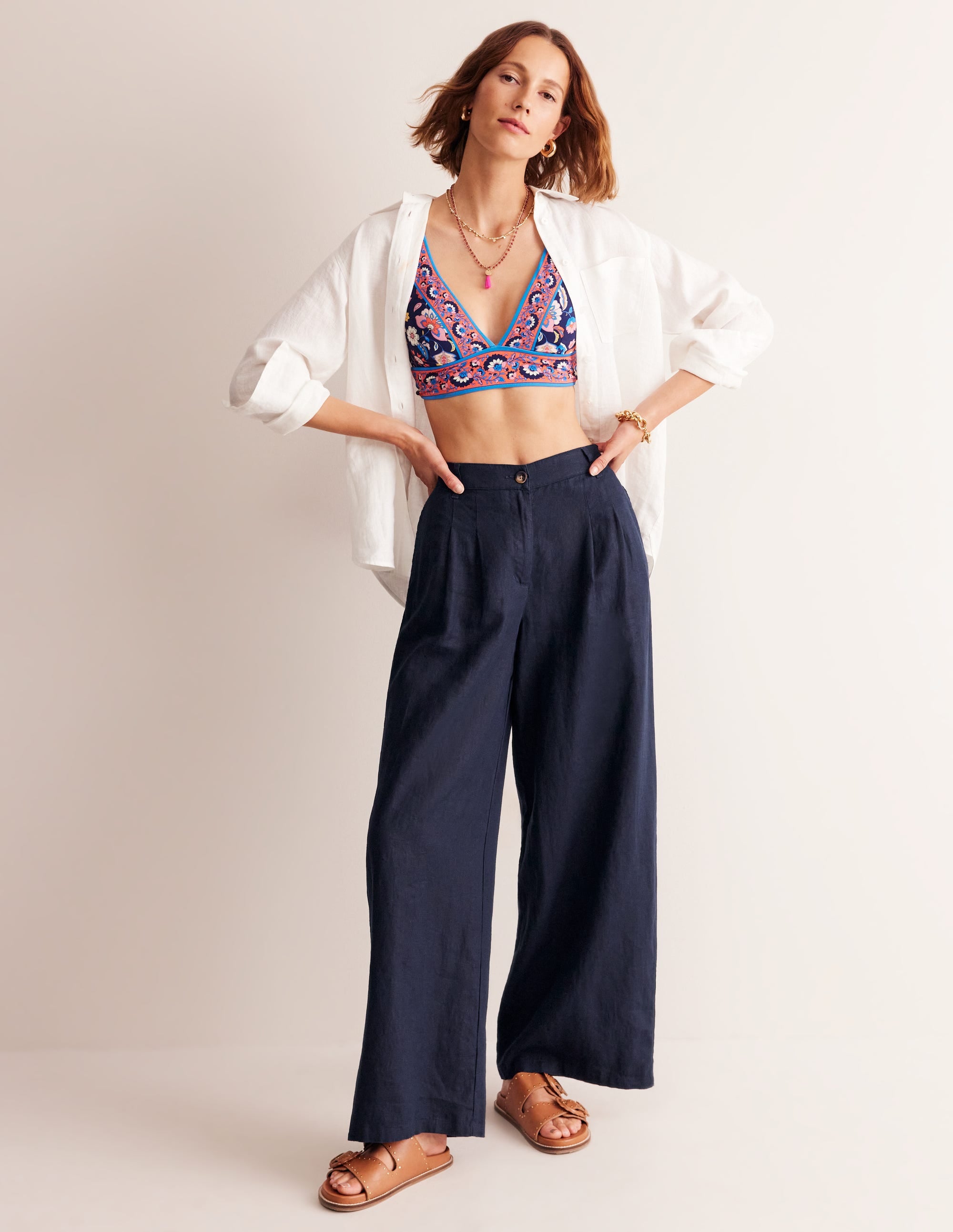 Regent Plissierte Leinenhose-Aqua Marine Marl - Image 7