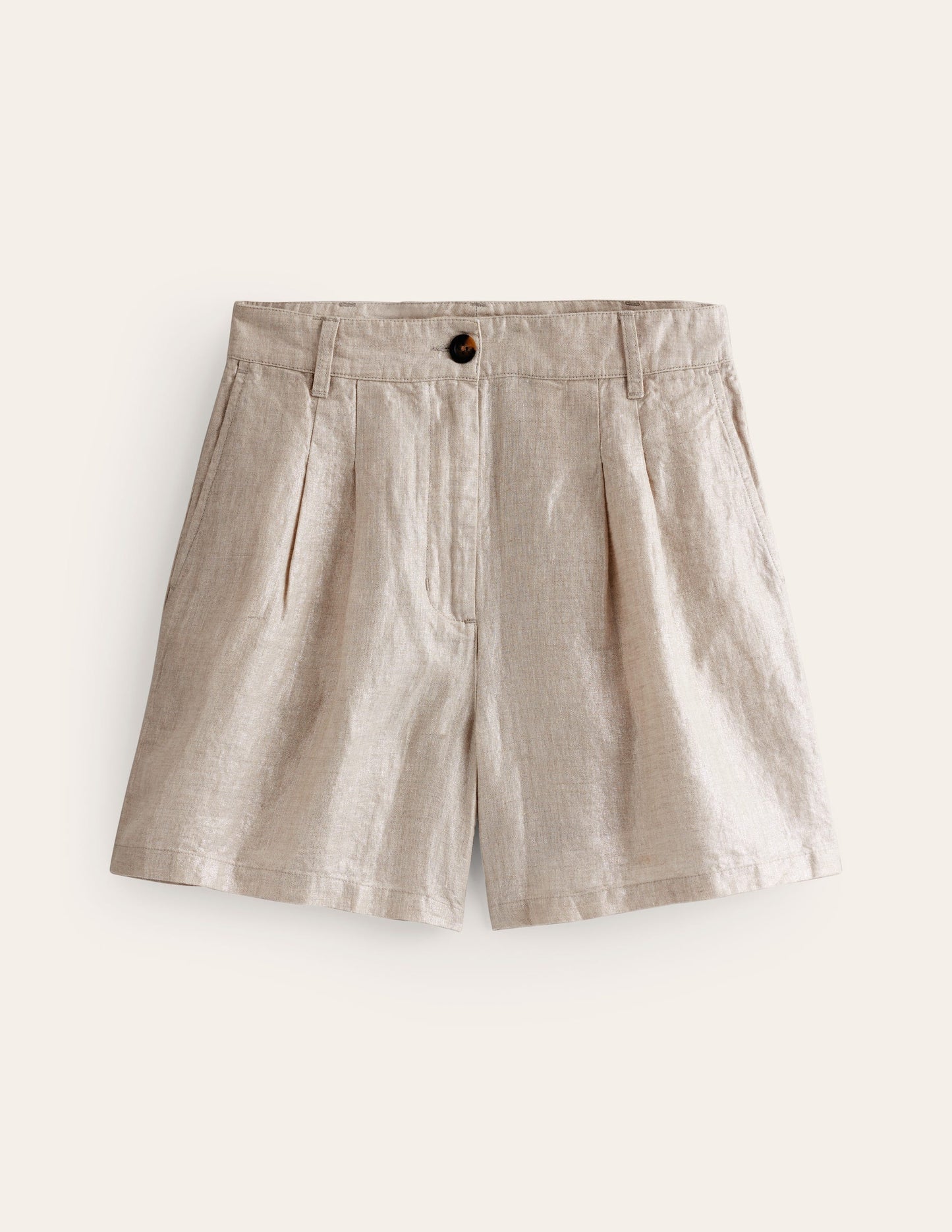 Pleated Linen Shorts-Neutral Metallic