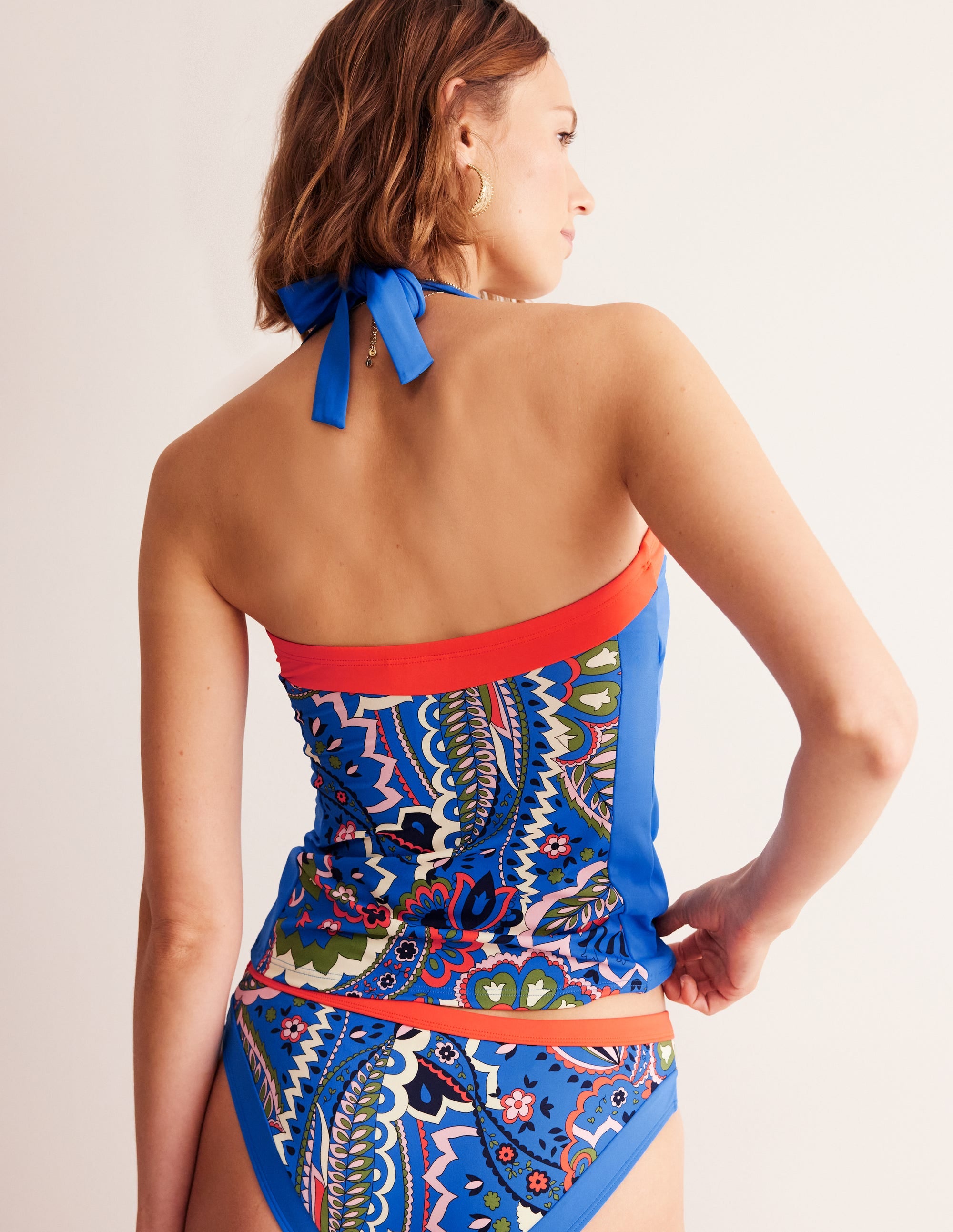 Santorini Tankini-Oberteil-Blau, Blätter Paisley - Image 3