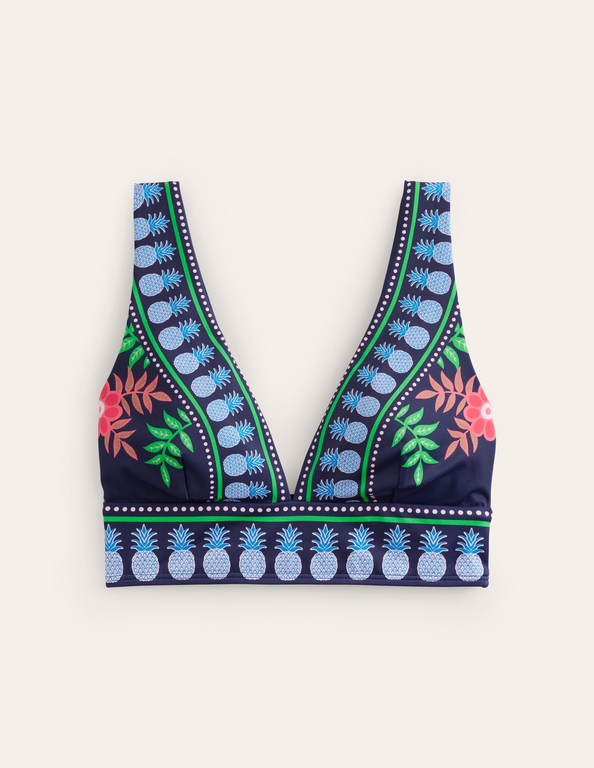 Haut de bikini col V Porto-Motif tropical bleu marine foncé - Image 5