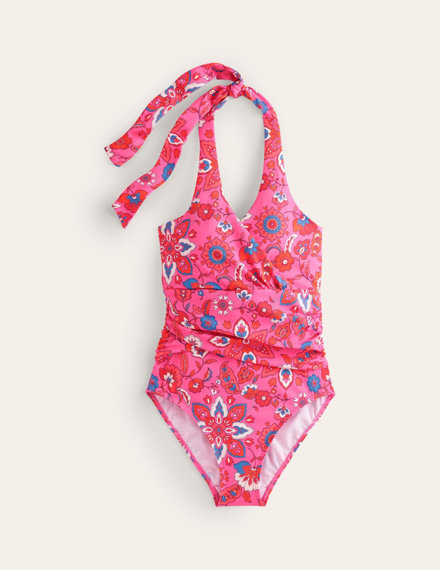 Maillot de bain dos-nu Levanzo-Rose, motif Botanical Wave