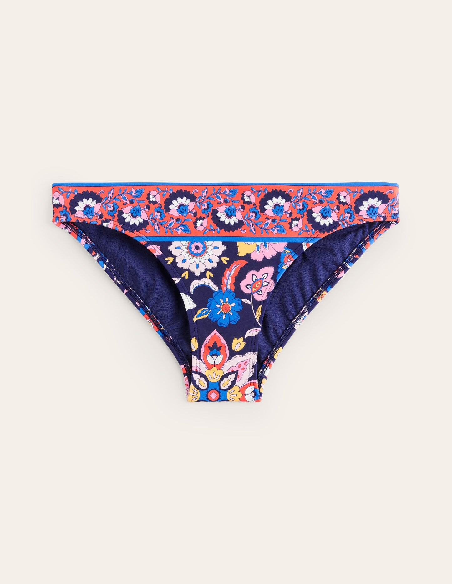 Bas de bikini intemporel-Rouge mandarine, motif Botanical Sprig