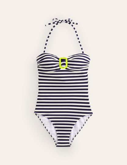 Maillot de bain bandeau Taormina-Bleu marine, pois Boden linéaires