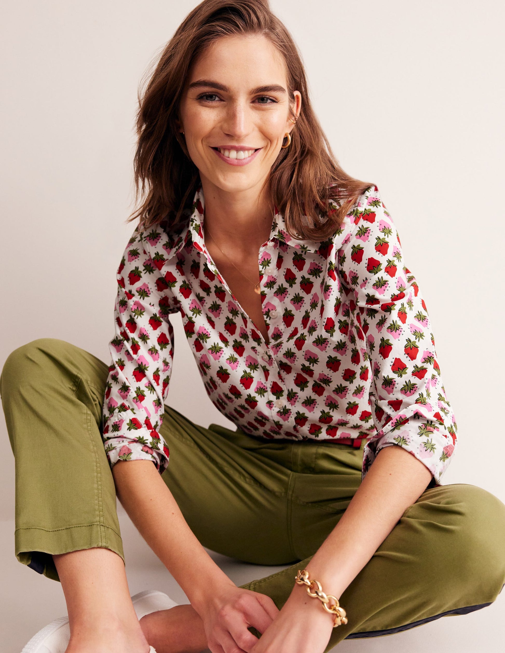 Chemise Sienna en coton-Ivoire, motif Strawberry Pop-1