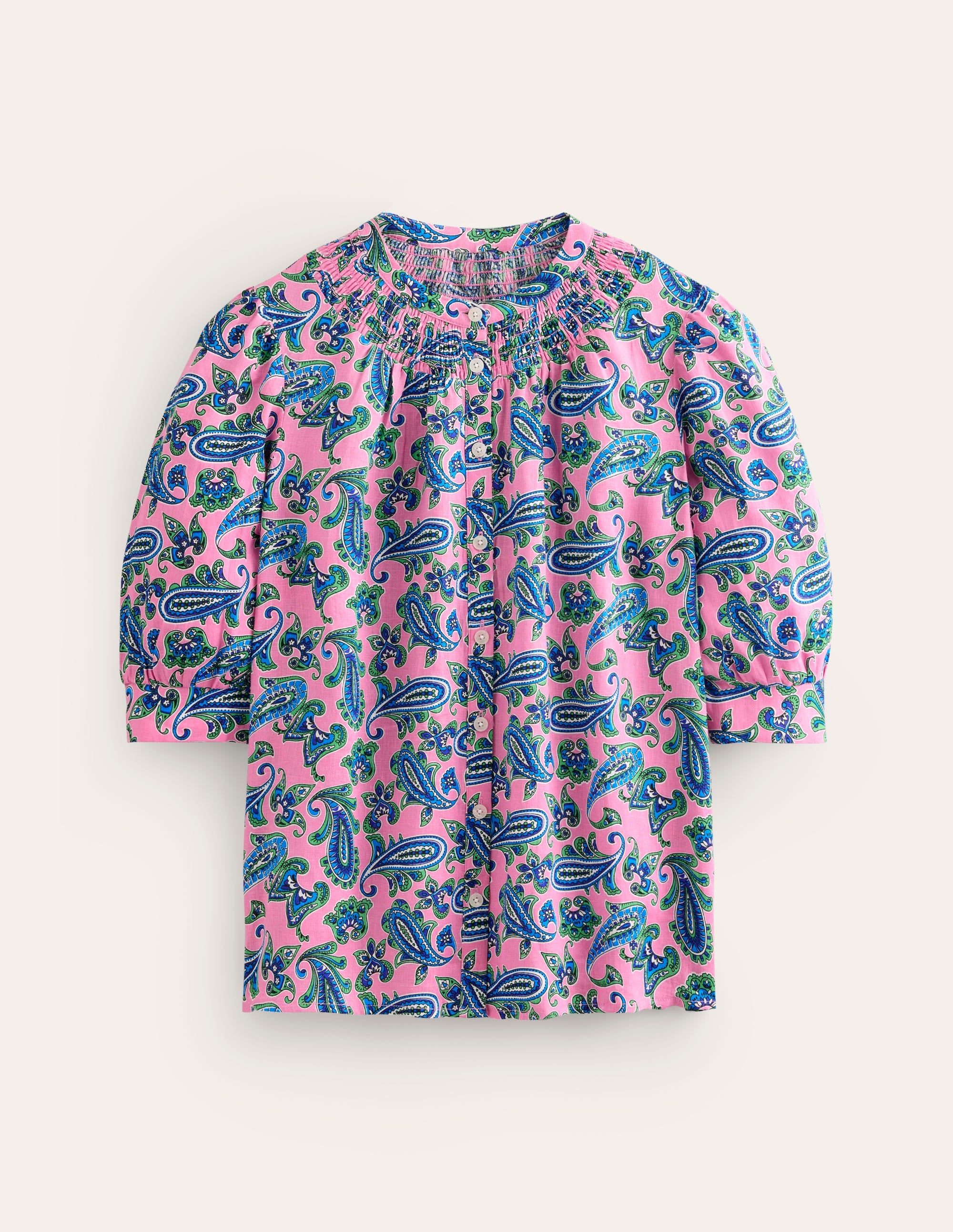Top Ada en lin-Rose cachemire, motif Paisley Wave - Image 5