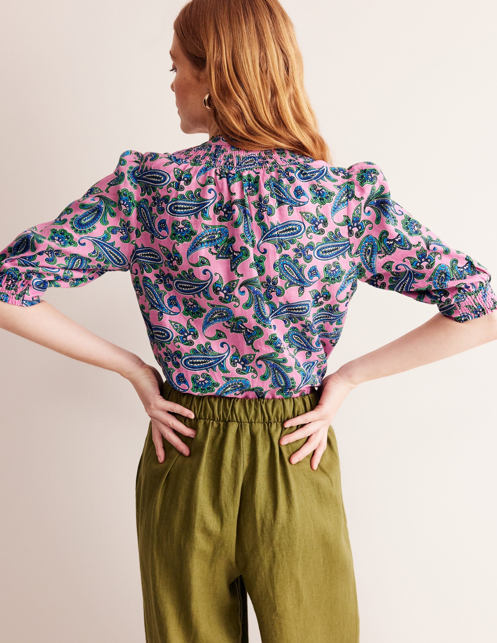 Top Ada en lin-Rose cachemire, motif Paisley Wave - Image 3