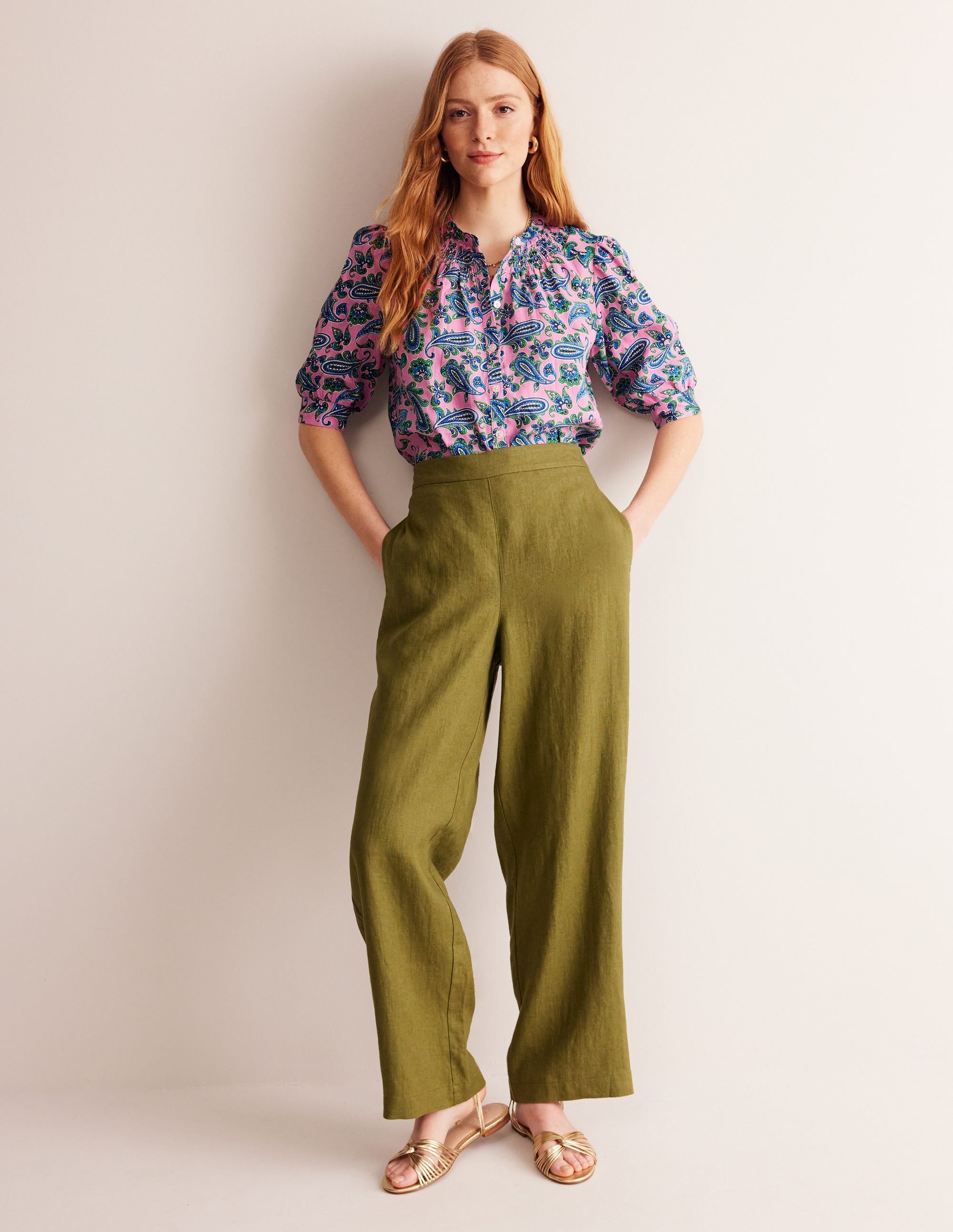 Top Ada en lin-Rose cachemire, motif Paisley Wave - Image 4