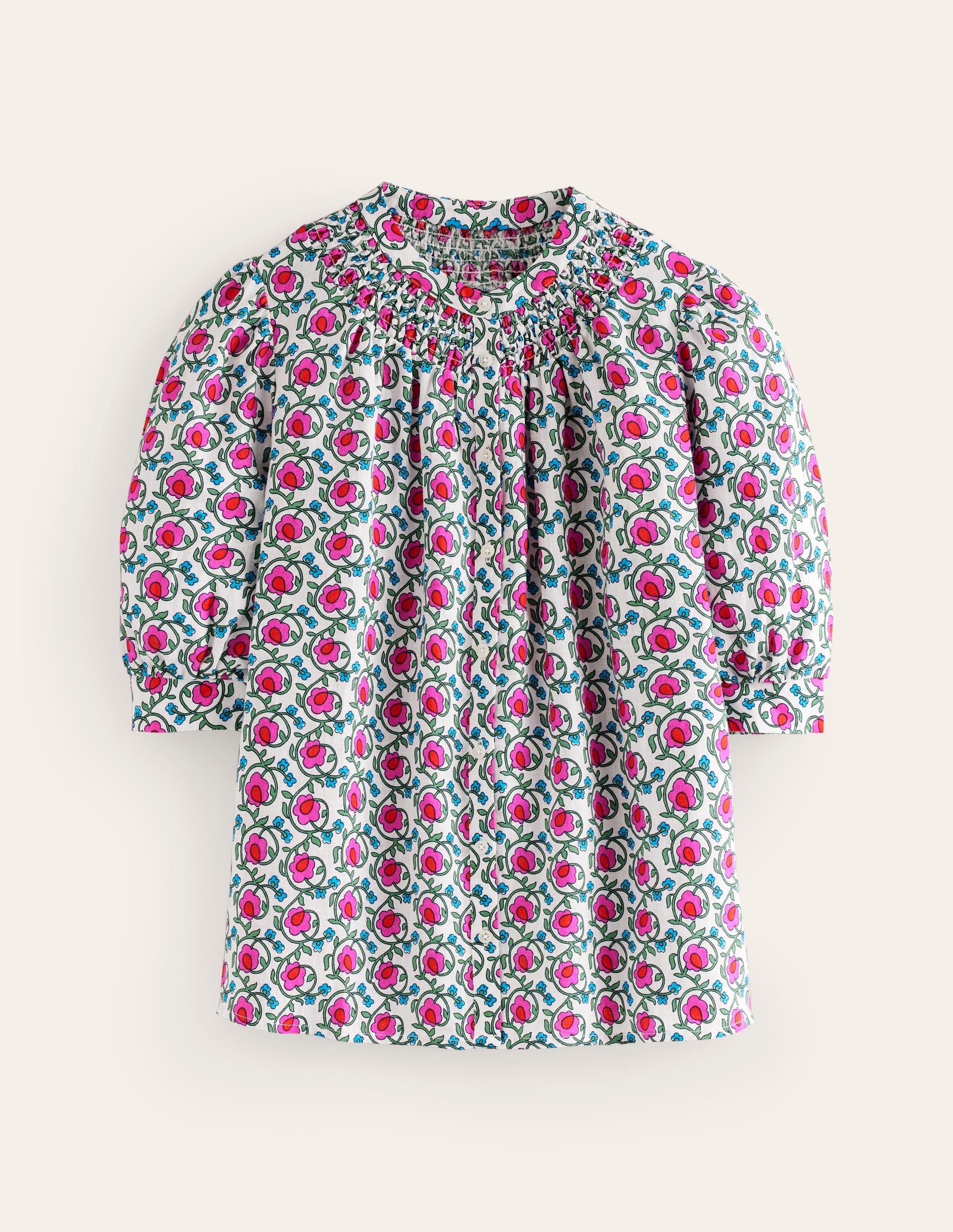 Top Ada en lin-Rose pop, motif Foliage Terrace - Image 5