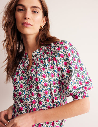 Top Ada en lin-Rose pop, motif Foliage Terrace-2