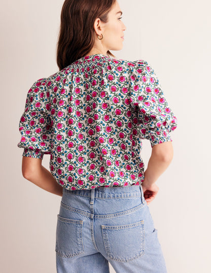 Top Ada en lin-Rose pop, motif Foliage Terrace-3