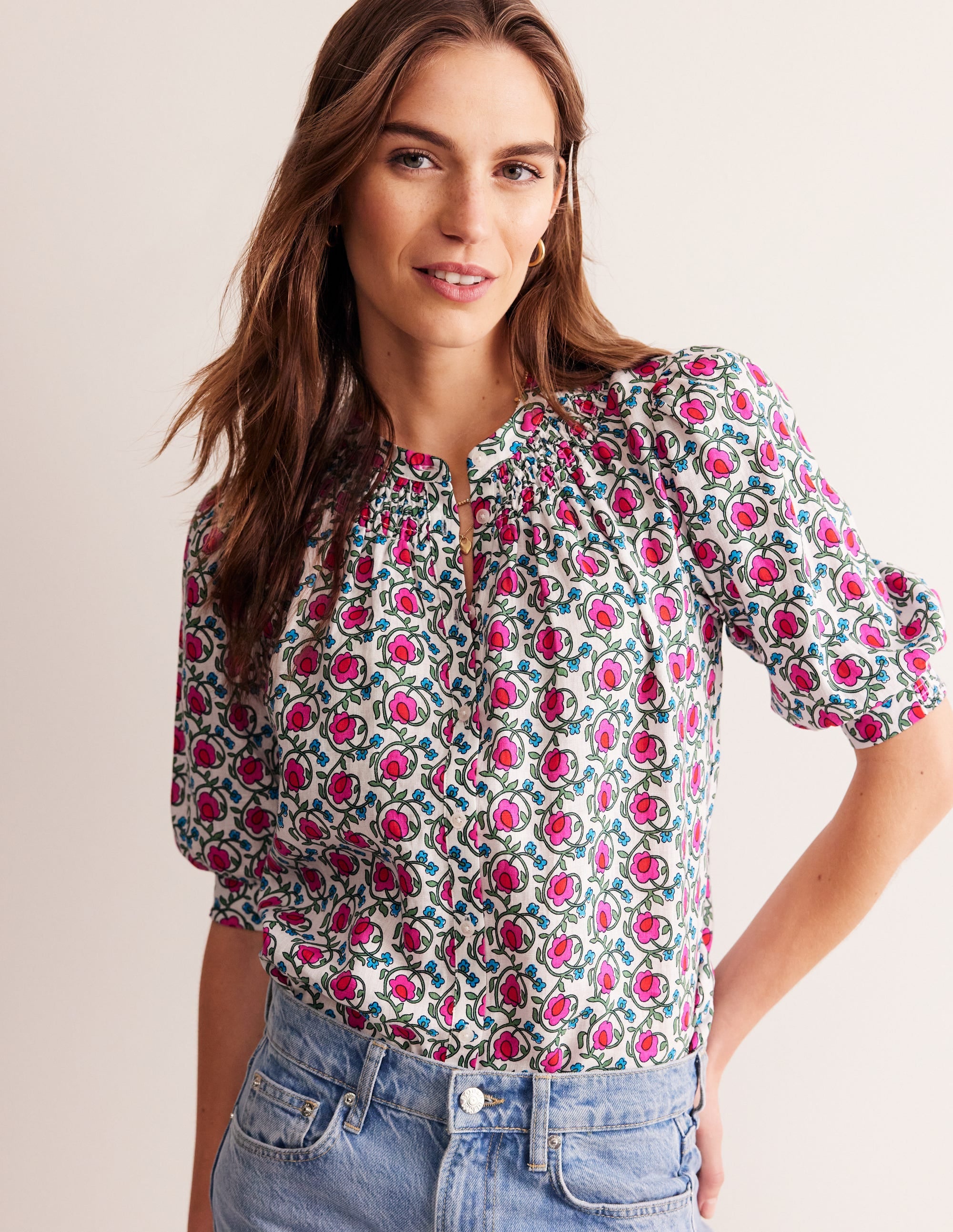 Top Ada en lin-Rose pop, motif Foliage Terrace - Image 4